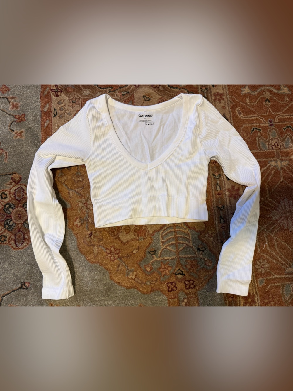 Garage White Ribbed Long Sleeve Cropped Top - NEVER WORN